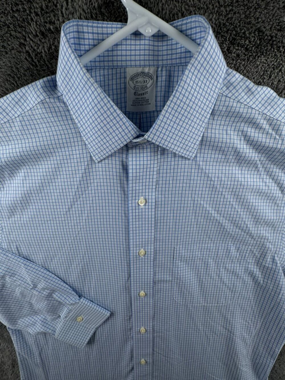 Brooks Brothers Classic Fit 15.5 33 Button Up Shirt Cotton Long Sleeve Blue